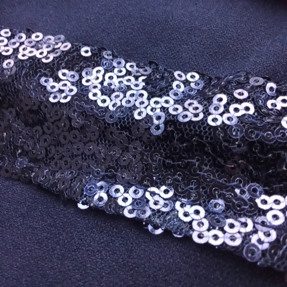 Navy Blue Stretchy Sequined Dressy Traditional Tunic Top with Tiered Bell Sleeve - Picture 11 of 11